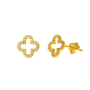 Ohrstecker Kleeblatt mit Zirkonia, 18 K Gelbgold vergoldet-LEAF Outlet