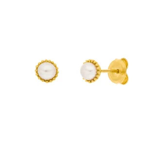 Ohrstecker mit Perle, 18 K Gelbgold vergoldet-LEAF Best