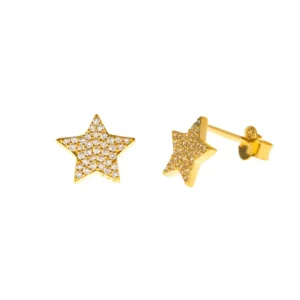 Ohrstecker Stern mit Zirkonia, 18 K Gelbgold vergoldet-LEAF Sale