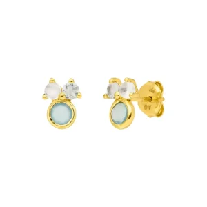 Ohrstecker Three Gems, Aqua Chalzedon, 18 K Gelbgold vergoldet-LEAF Clearance