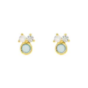 Ohrstecker Three Gems, Aqua Chalzedon, 18 K Gelbgold vergoldet-LEAF Clearance