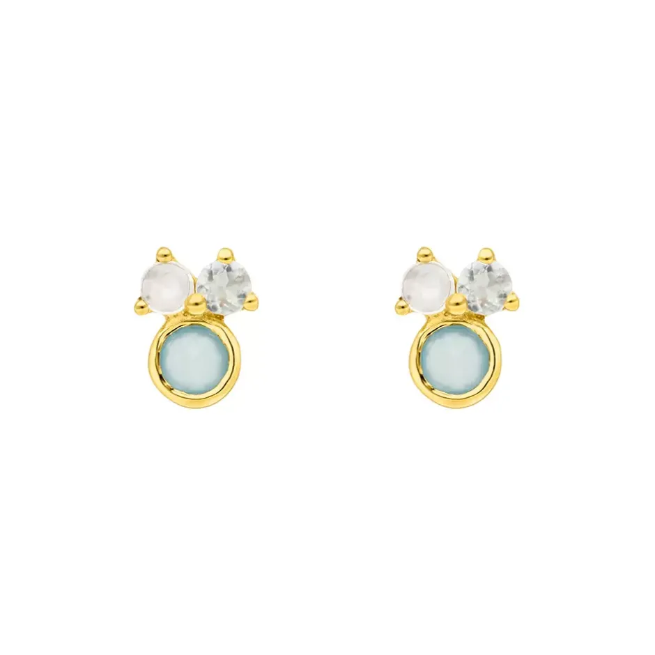 ohrstecker_three_gems_aqu_1-1.webp Ohrstecker Three Gems, Aqua Chalzedon, 18 K Gelbgold vergoldet-LEAF Clearance