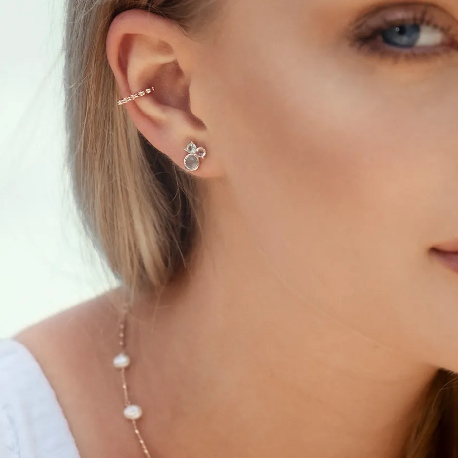ohrstecker_three_gems_aqu_2-1.webp Ohrstecker Three Gems, Aqua Chalzedon, 18 K Gelbgold vergoldet-LEAF Clearance