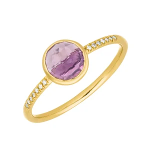 Ring Amethyst mit Diamanten, 14 Karat Gelbgold-LEAF Sale