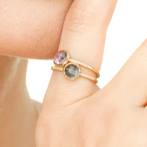 Ring Amethyst mit Diamanten, 14 Karat Gelbgold-LEAF Sale