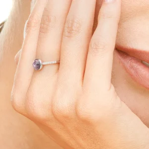 Ring Amethyst mit Diamanten, 14 Karat Weißgold-LEAF Best