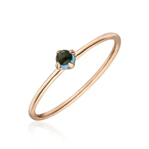Ring Cabochon, 14 Karat Rosegold, Blauer Topas-LEAF Hot
