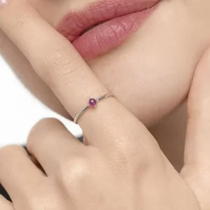 Ring Cabochon, 14 Karat Weißgold, Rubin-LEAF Discount