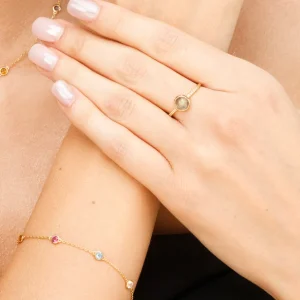 Ring Labradorit mit Diamanten, 14 Karat Rosegold-LEAF New
