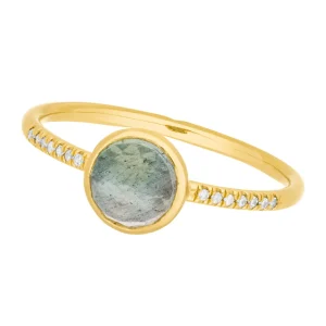 Ring Labradorit mit Diamanten, 14 Karat Gelbgold-LEAF Hot