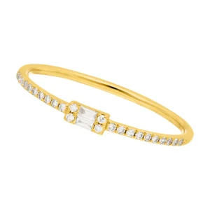 Ring mit Diamanten, Tiny Baguette, 14 Karat Gelbgold-LEAF Sale