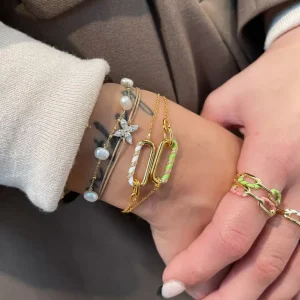 Ring Neon Twist, 18 K Rosegold vergoldet, grün, Gr.54-LEAF Outlet