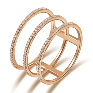 Ring Triple mit Diamanten, 18 Karat Rosegold-LEAF New