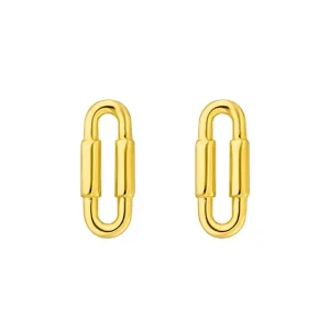 Silber Ohrstecker, Gelbgold, Karabiner-LEAF New