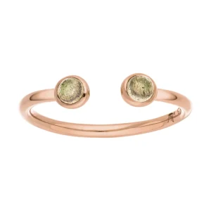 Silber Open Ring, Labradorit, Rosegold-LEAF New