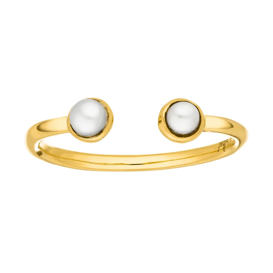 silber_open_ring_perle_ge_1.webp Silber Open Ring, Perle, Gelbgold-LEAF Fashion