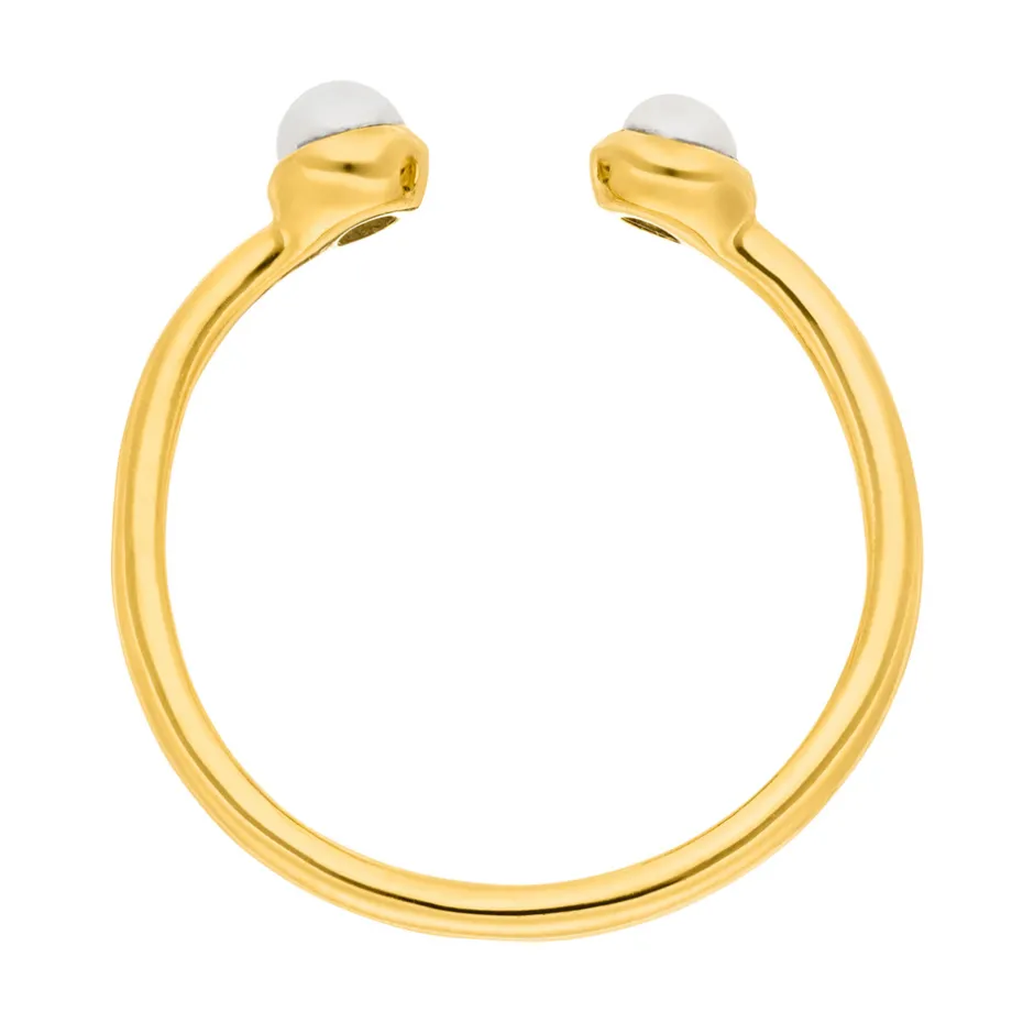 silber_open_ring_perle_ge_2.webp Silber Open Ring, Perle, Gelbgold-LEAF Fashion