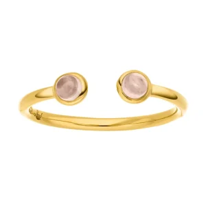 Silber Open Ring, Rosenquarz, Gelbgold-LEAF New
