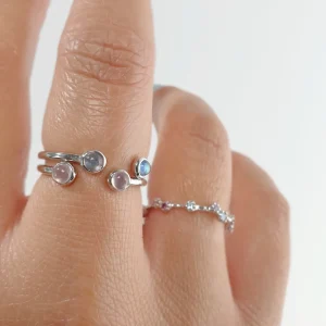 Silber Open Ring, Rosenquarz-LEAF New