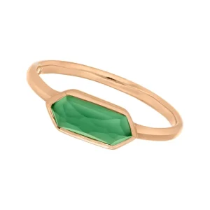 Silber Ring, CUBE, Grüner Achat, Rosegold-LEAF New