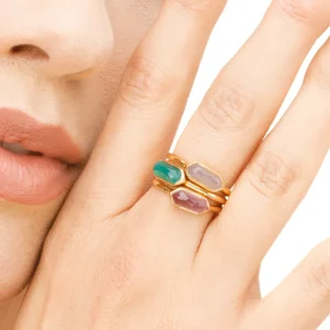 Silber Ring, CUBE, Grüner Achat, Rosegold-LEAF New