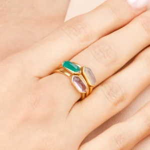 Silber Ring, CUBE, Grüner Achat, Rosegold-LEAF New