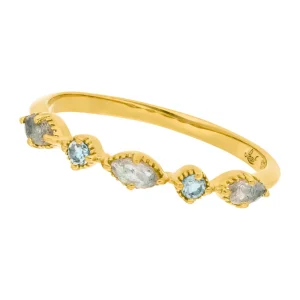Silber Ring, Oval Gems, Labradorit, Gelbgold-LEAF Clearance