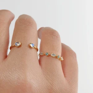 Silber Ring, Oval Gems, Labradorit, Gelbgold-LEAF Clearance