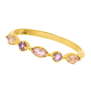 Silber Ring, Oval Gems, Rosenquarz, Gelbgold-LEAF Online