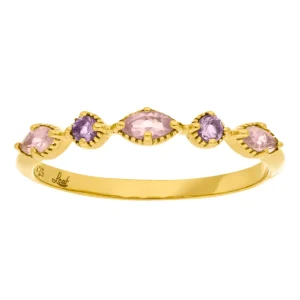 Silber Ring, Oval Gems, Rosenquarz, Gelbgold-LEAF Online