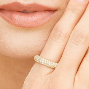 Silber Ring, PAVE, Gelbgold, Gr.52-LEAF Clearance