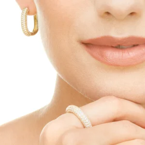 Silber Ring, PAVE, Gelbgold, Gr.52-LEAF Clearance