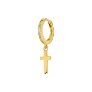 Single Creole CROSS/Zirkonia, 18 K Gelbgold vergoldet-LEAF Sale