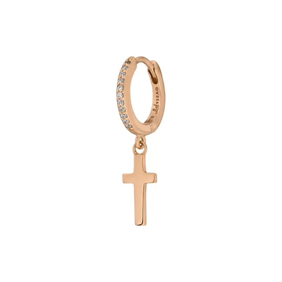 single_creole_crosszirkon_0-2.webp Single Creole CROSS/Zirkonia, 18 K Rosegold vergoldet-LEAF Fashion