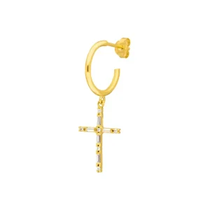 Single Creole SPARKLE CROSS, 18 K Gelbgold vergoldet-LEAF Hot