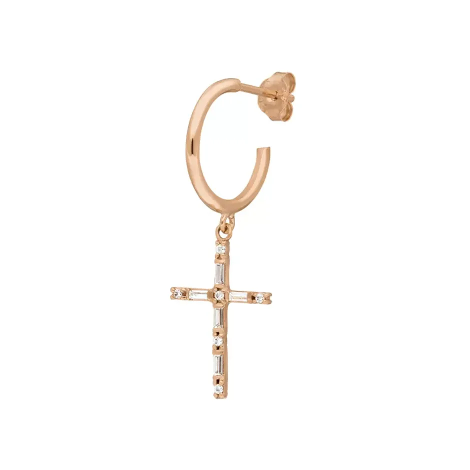 single_creole_sparkle_cro_2-1.webp Single Creole SPARKLE CROSS, 18 K Rosegold vergoldet-LEAF Hot
