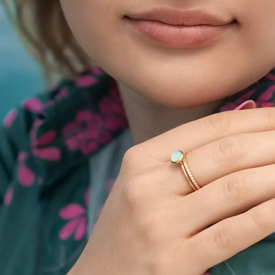 stacking_ring_aqua_chalze_1.webp Stacking Ring, Aqua Chalzedon, 6mm, 18 K Gelbgold vergoldet, Gr.50-LEAF Fashion