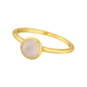 Stacking Ring, Rosenquarz, 6mm, 18 K Gelbgold vergoldet, Gr.52-LEAF Fashion