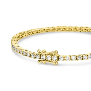 Tennisarmband mit Diamanten, 18 Karat Gelbgold, 3.42ct, 17.0cm-LEAF Sale