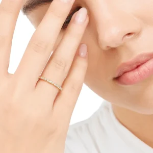 Verlobungsring mit Baguette Diamanten, 14 Karat Gelbgold-LEAF Online