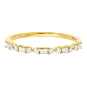 Verlobungsring mit Baguette Diamanten, 14 Karat Gelbgold-LEAF Online