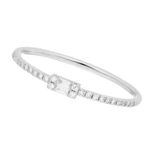 Verlobungsring mit Diamanten, Tiny Baguette, 14 Karat Weißgold-LEAF Sale