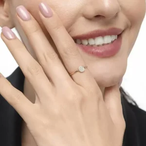 Verlobungsring Pave in 18 Karat Rosegold mit Diamanten-LEAF New