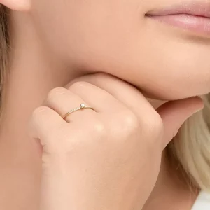 Verlobungsring Petite, White Diamond, 14 Karat Gelbgold-LEAF Outlet