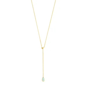 Y-Halskette Gem Drop, Aqua Chalzedon, 18 Karat Gelbgold vergoldet-LEAF New