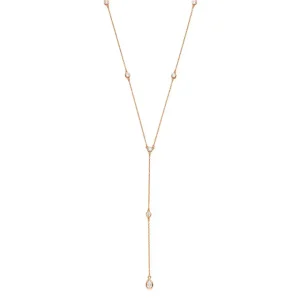 Y-Halskette Pure mit Zirkonia, 18 Karat Rosegold vergoldet-LEAF Sale